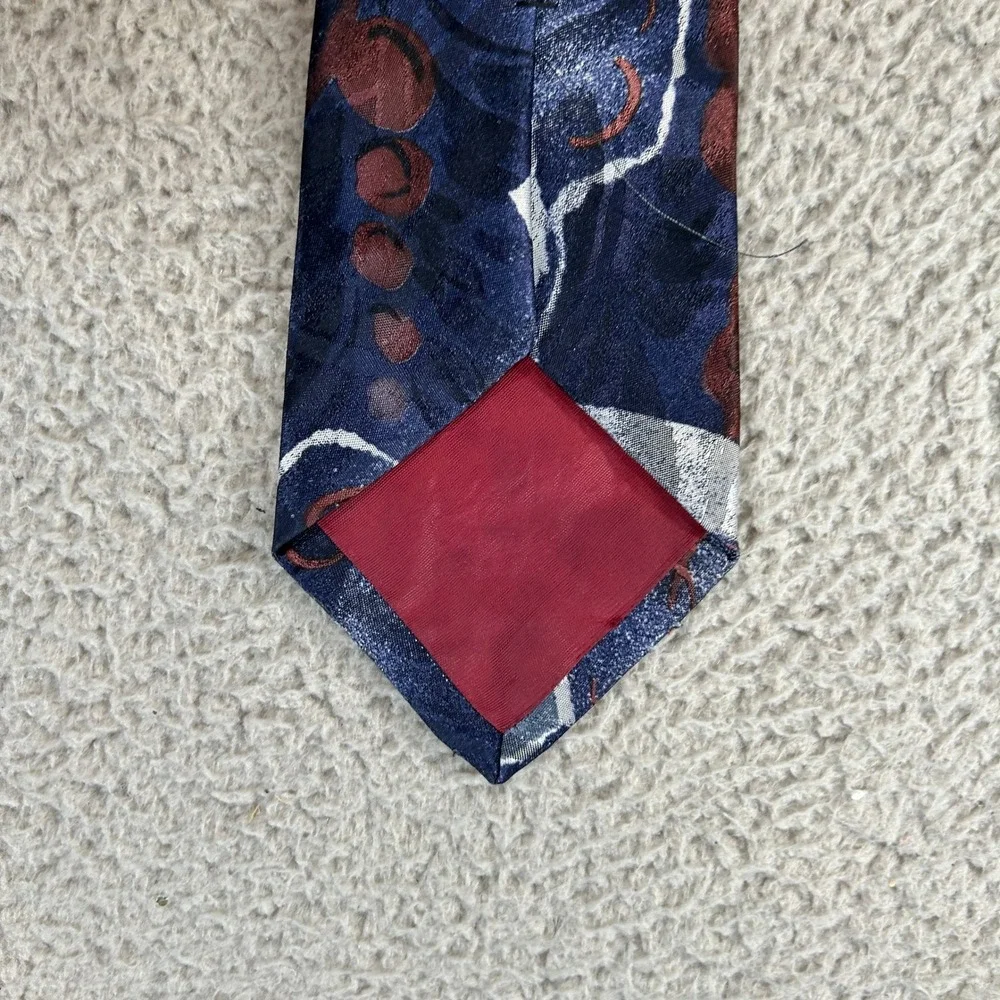 Vintage Towncraft Mens‎ Abstract Geometric Silk Feel Tie Blue Burgundy Gray 5145